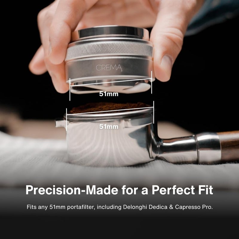 CREMA Coffee Products 51mm Hand Tamper & Coffee Distributor|Compatible with Delonghi Dedica & La Specialista Portafilter|Double-Sided,Adjustable Depth Tool|Made with Durable 304 Stainless Steel|Silver - Image 2